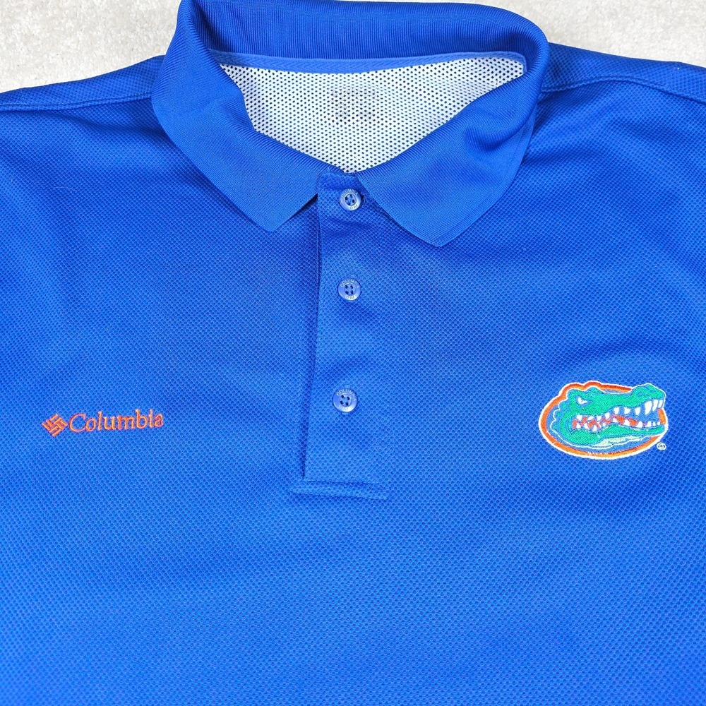 Columbia Polo Shirt Mens XXL Blue PFG Florida Gators Omni-Wick Mesh Short Sleeve